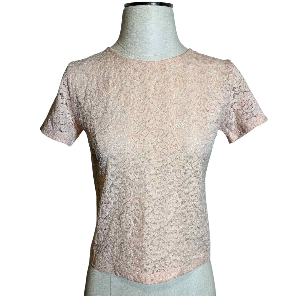 Jones New York Intimates Vintage Pink Sheer Lace Cropped Top Womens Size Medium